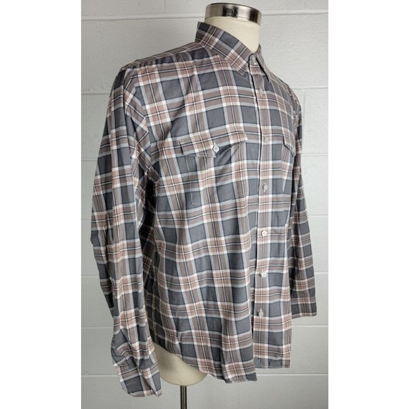 UNTUCKit Mens Belleruche Gray‎ Brown Plaid Cotton Button Front Shirt XXL - Picture 3 of 9